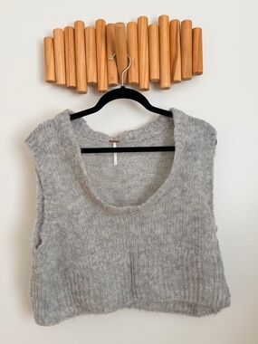 Free People Oversized Gray Cropped Knit Sweater Vest